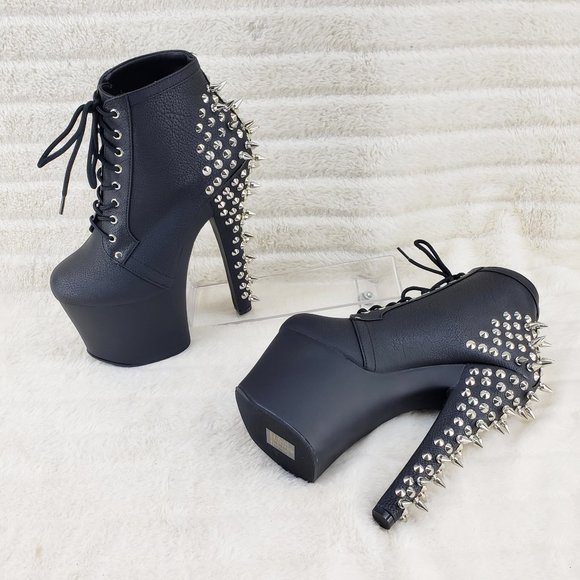 Spikes & Studs High Heel Platform Punk Rock Ankle Boots Fearless - Picture 3 of 11